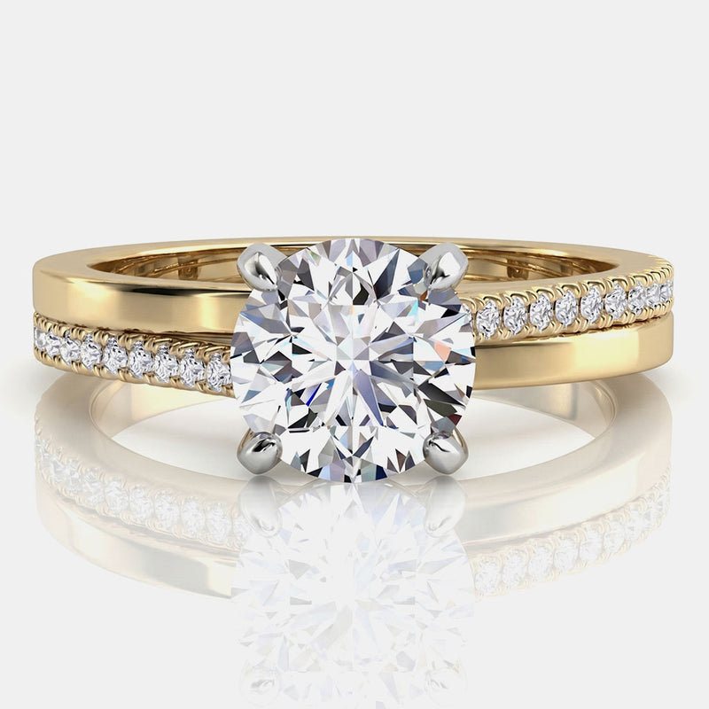 Calida double band diamond engagement ring in 18ct yellow gold, top view