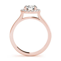 Callie in rose gold, side view showing the halo elevated above the band