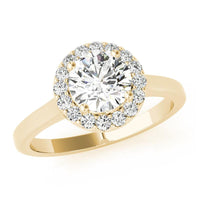 Callie in 18ct yellow gold, angled view showing the raised halo