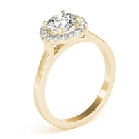 Callie in yellow gold, side view showing the halo elevated above the band