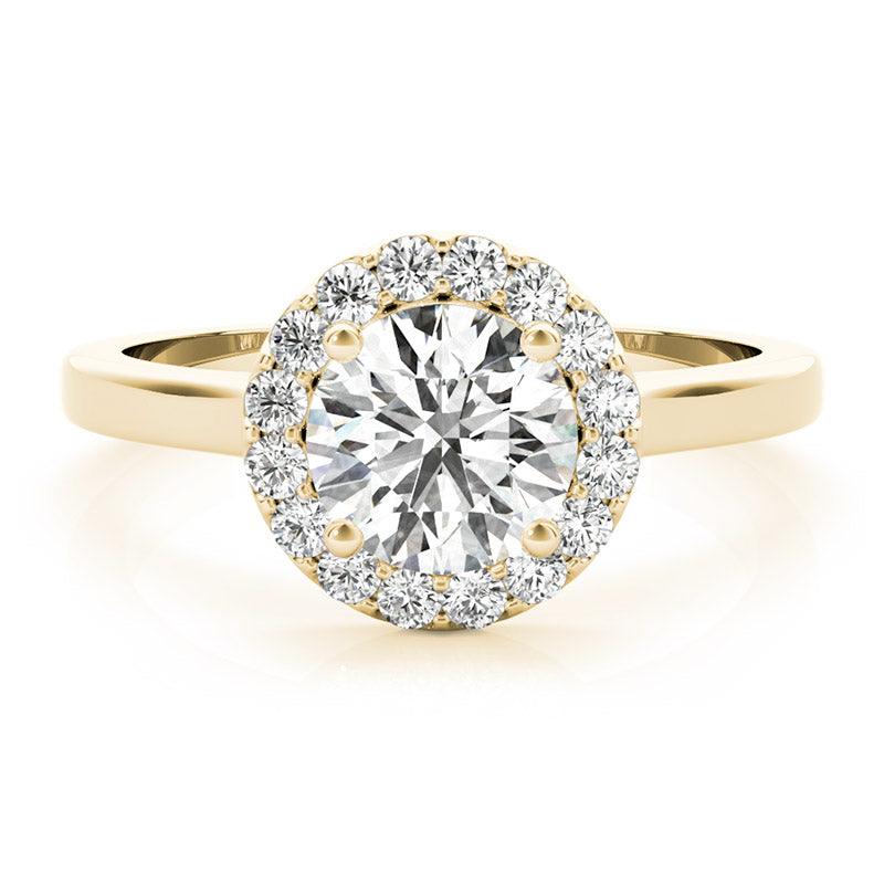 Callie diamond halo engagement ring in 18ct yellow gold, top view