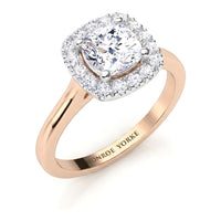 Carina – Cushion Cut Diamond Halo Engagement Ring in Gold