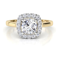 Carina – Cushion Cut Diamond Halo Engagement Ring in Gold