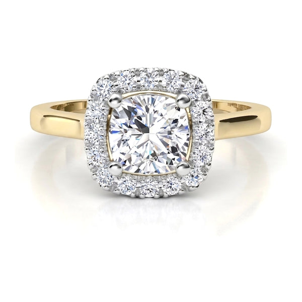 Carina – Cushion Cut Diamond Halo Engagement Ring in Gold
