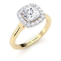 Carina – Cushion Cut Diamond Halo Engagement Ring in Gold