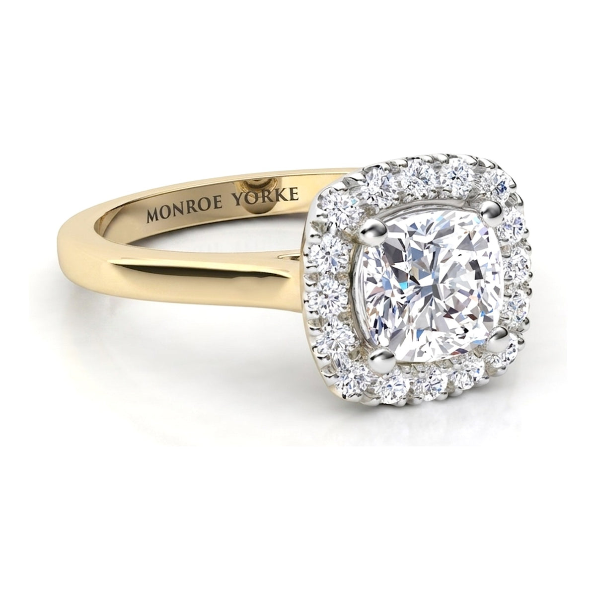 Carina – Cushion Cut Diamond Halo Engagement Ring in Gold