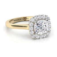 Carina – Cushion Cut Diamond Halo Engagement Ring in Gold