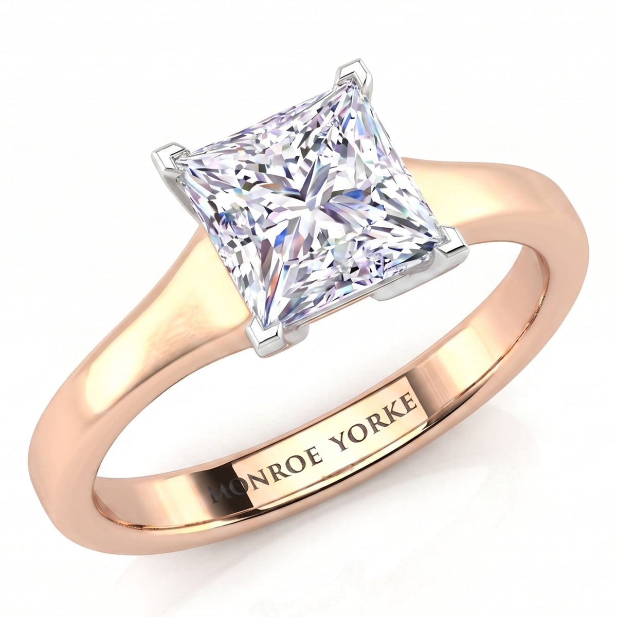 Chester -  princess-cut diamond engagement ring in rose gold with a polished band.
