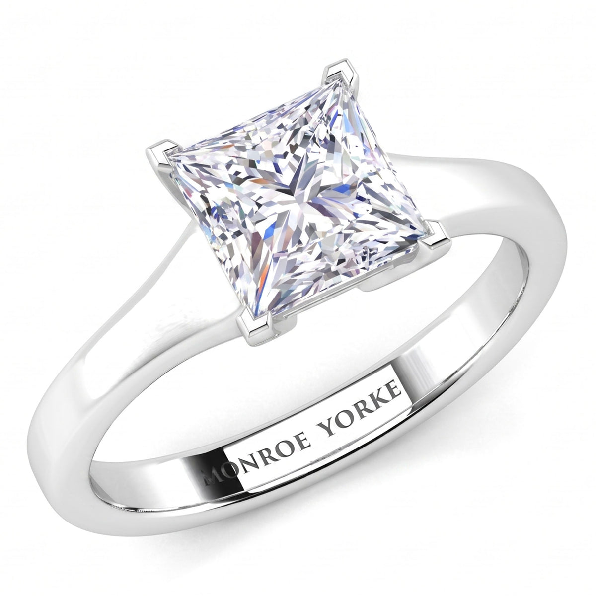 Chester - Princess cut solitaire diamond engagement ring.  Centre GIA certified princess cut diamond in a V claw setting. white gold or platinum