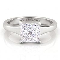 Chester top view. Princess cut solitaire diamond engagement ring.  Centre GIA certified princess cut diamond in a V claw setting. white gold or platinum