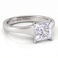 Chester side view. Princess cut solitaire diamond engagement ring.  Centre GIA certified princess cut diamond in a V claw setting. white gold or platinum