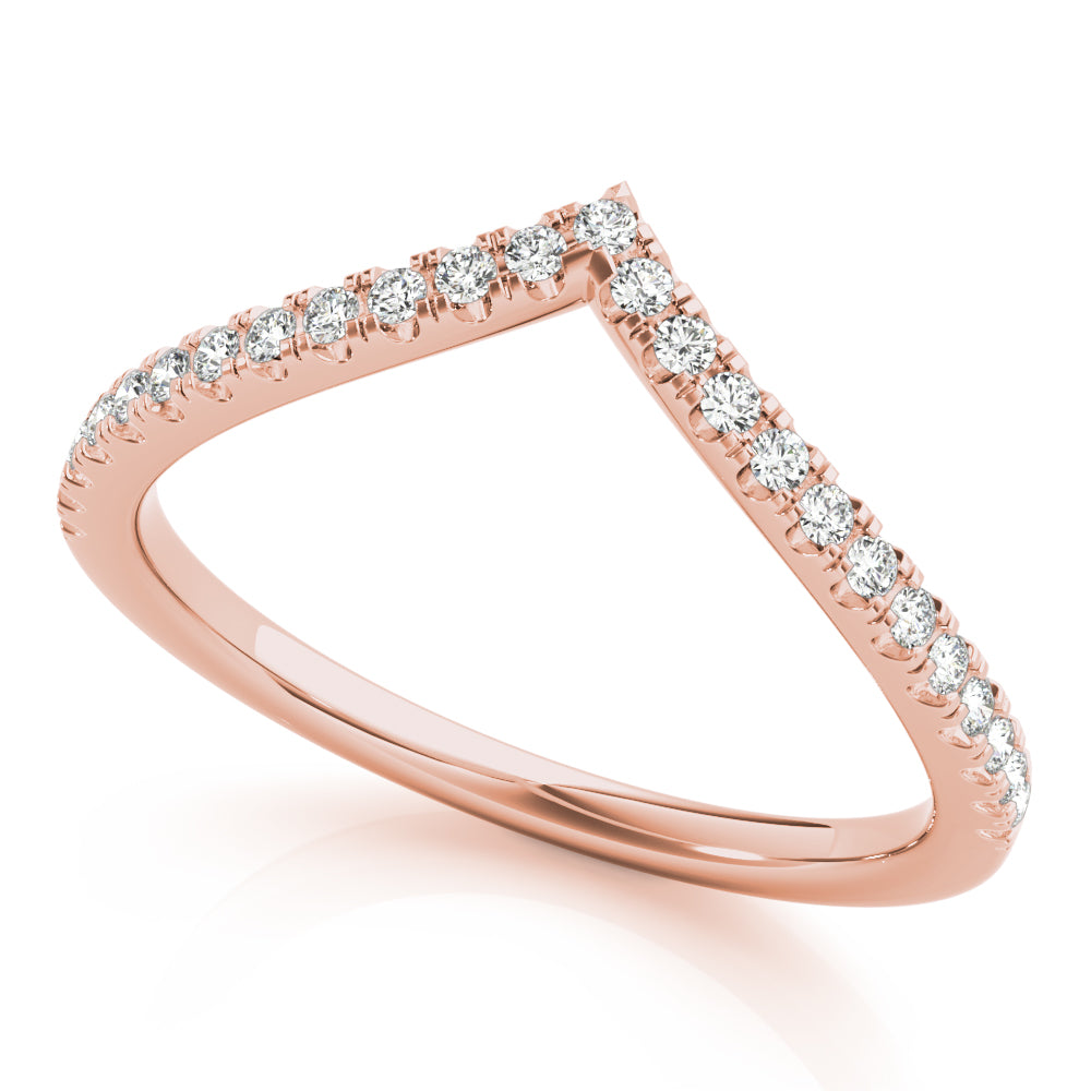 Chevron diamond wedding ring or diamond anniversary ring in rose gold. available with natural diamonds or lab grown diamonds 