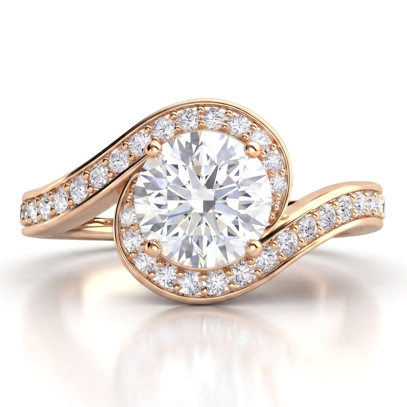 Clementine rose gold engagement ring, round centre diamond wrapped by a micro claw set diamond band.