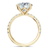 Clover diamond engagement ring in all yellow gold, detail of the accent diamonds