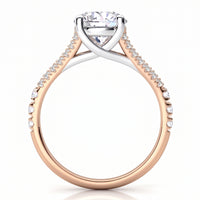 Cora rose gold split band engagement ring, second side view of the crossover centre setting and the split band.
