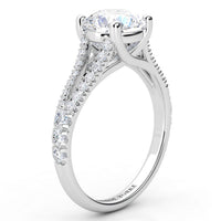 Cora split band engagement ring in white gold or platinum, side view showing the split band and the crossover centre setting.