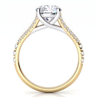 Cora yellow gold split band engagement ring, second side view of the crossover centre setting and the split band.