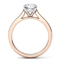 Denver rose gold engagement ring, round brilliant centre diamond in a four claw head, shown from above.
