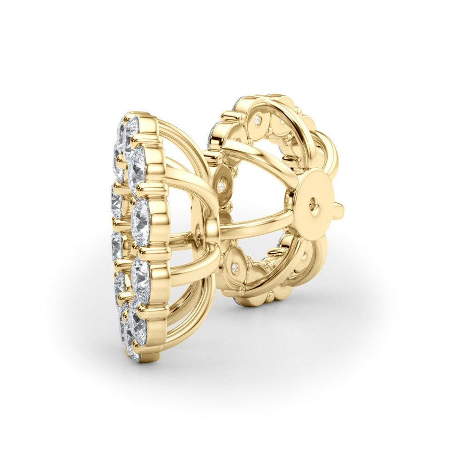 Diamond halo jacket in gold for diamond ear studs - yellow gold - Side view