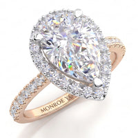 Dune pear cut diamond halo engagement ring in 18ct rose gold, top view