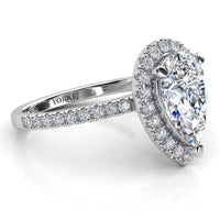 Dune Pear Halo Diamond Ring. White gold 