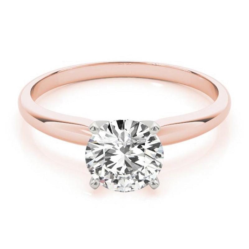 Promise rose gold solitaire ring, angled view showing the highly polished plain band