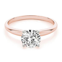 Promise rose gold solitaire ring, angled view showing the highly polished plain band