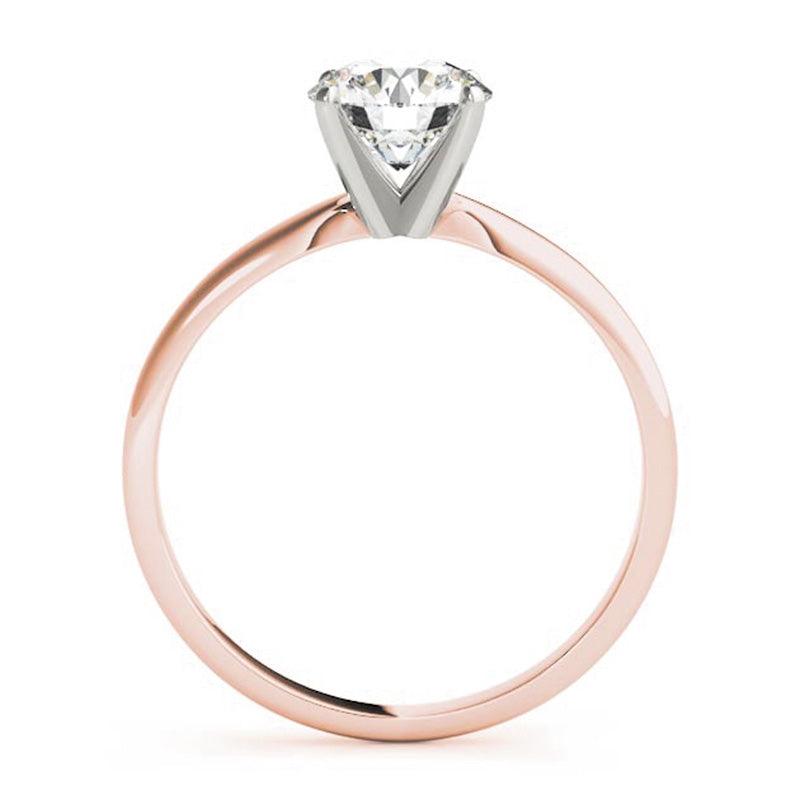 Promise rose gold solitaire ring, second side view showing the band profile