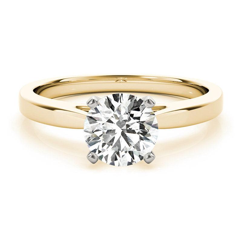 Elora yellow gold solitaire ring, angled view showing the plain polished band