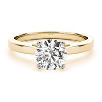 Elora yellow gold solitaire ring, angled view showing the plain polished band