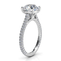 Elsie engagement ring in white gold or platinum. Second side view of the open four claw centre setting.