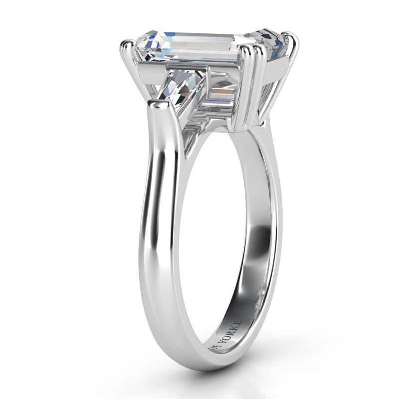Envy - 2 Carat Emerald and Baguette Three Stone Lab Grown Diamond Ring — hand-finished lab grown engagement ring by Monroe Yorke Diamonds — view 5