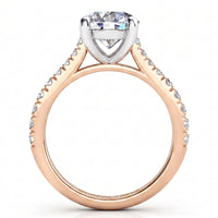 Enya rose gold engagement ring, round centre diamond with micro claw set diamonds running along the shank.
