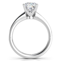 Fifth Avenue engagement ring in white gold or platinum, close side view of the centre setting and the band.