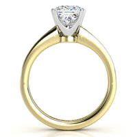 Fifth Avenue yellow gold engagement ring, princess cut centre diamond held in a four claw head.