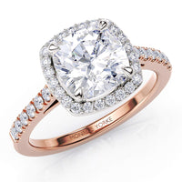 Frankie cushion cut diamond halo engagement ring in 18ct rose gold, top view