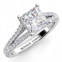 Gemma - GIA certified princess cut diamond split band and cross-over setting diamond engagement ring. White gold or platinum. Top View