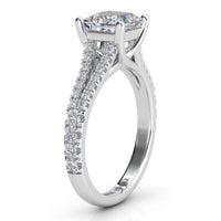 Gemma - GIA certified princess cut diamond ring. White gold or platinum. Side View showing split band and the stunning cross over centre setting