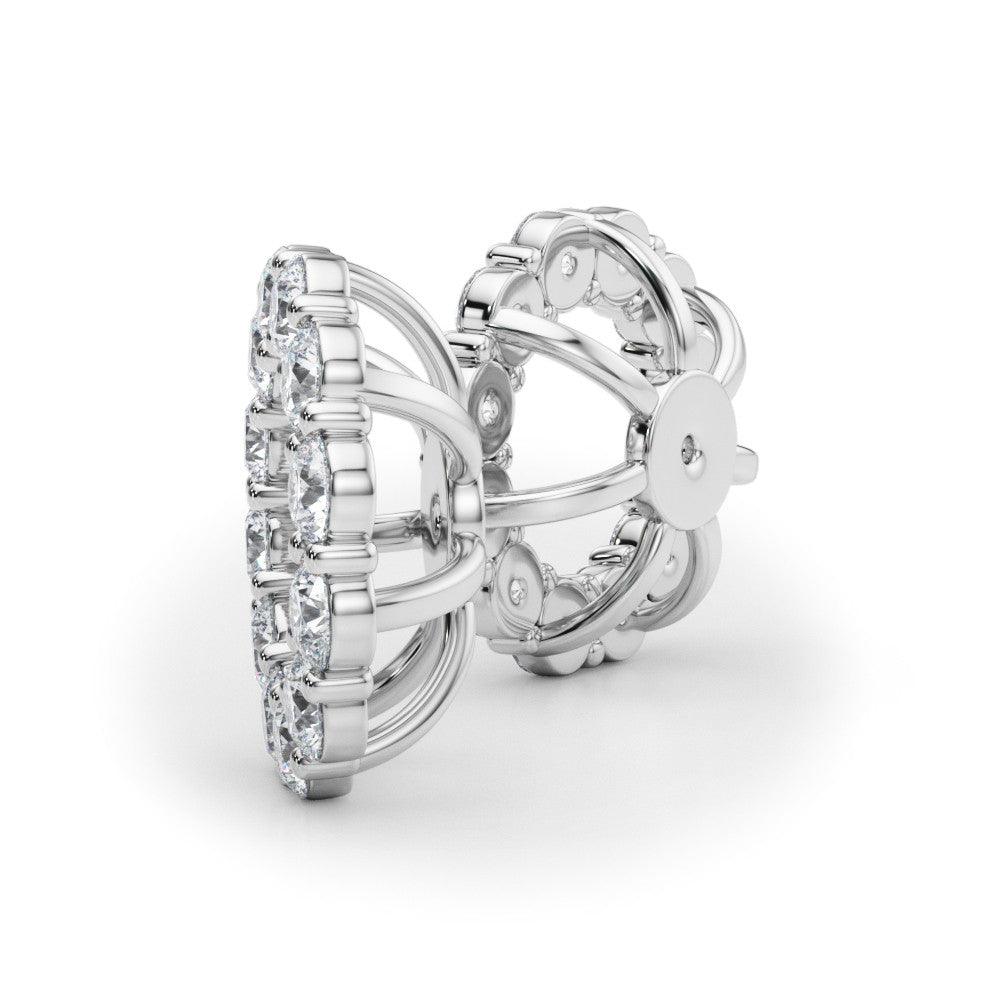 Diamond halo jacket for diamond ear studs - white gold - Side view — view 2