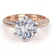 Juliet engagement ring in rose gold, MONROE YORKE engraved inside the band, with pave-set accent diamonds along the shank.