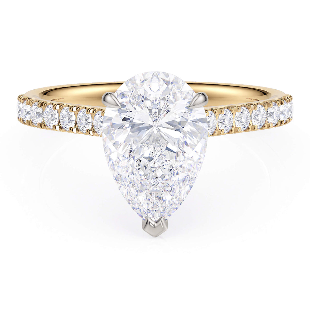 Karly pear cut diamond engagement ring in 18ct yellow gold, diamonds along the band