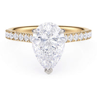 Karly pear cut diamond engagement ring in 18ct yellow gold, diamonds along the band