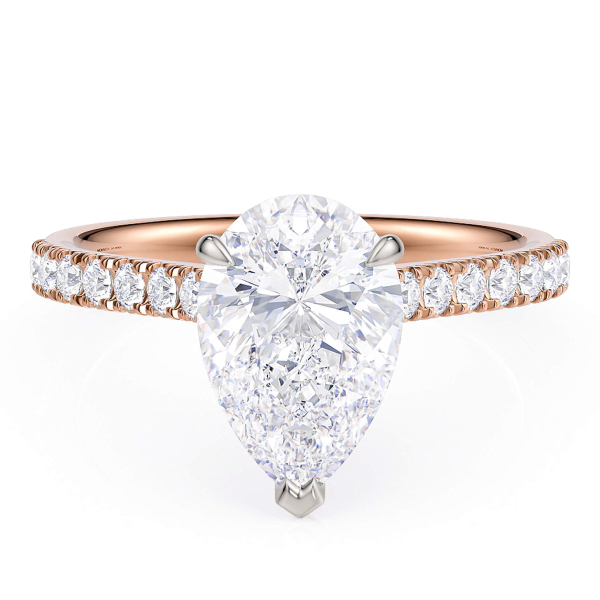 Karly pear cut diamond engagement ring in 18ct rose gold, top view