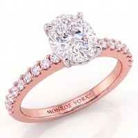 Kendall - Rose Gold, oval diamond engagement ring with diamonds on the band