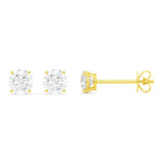 Gold Lab Grown Diamond Ear Studs / Earrings.  Total diamond weight 0.75 carats / 3/4 carat.  4 claw setting. 14ct yellow gold version. 