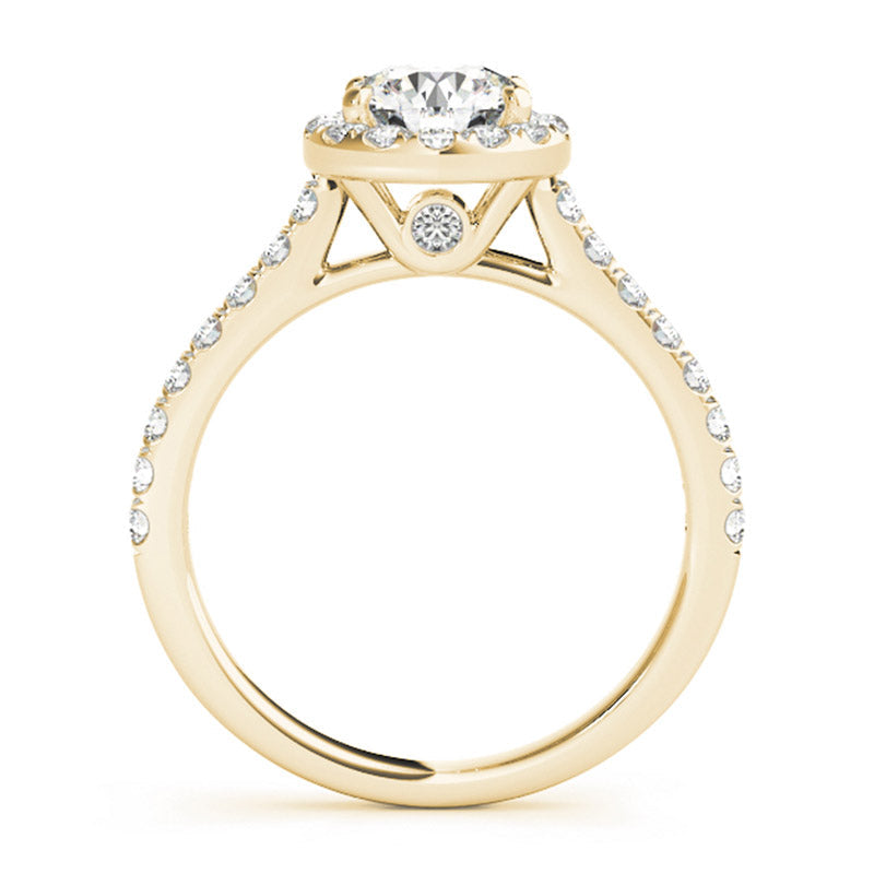 Lana in 18ct yellow gold, angled view of the halo and diamond set band