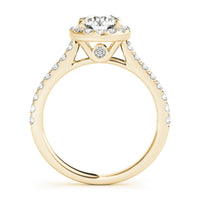 Lana in 18ct yellow gold, angled view of the halo and diamond set band