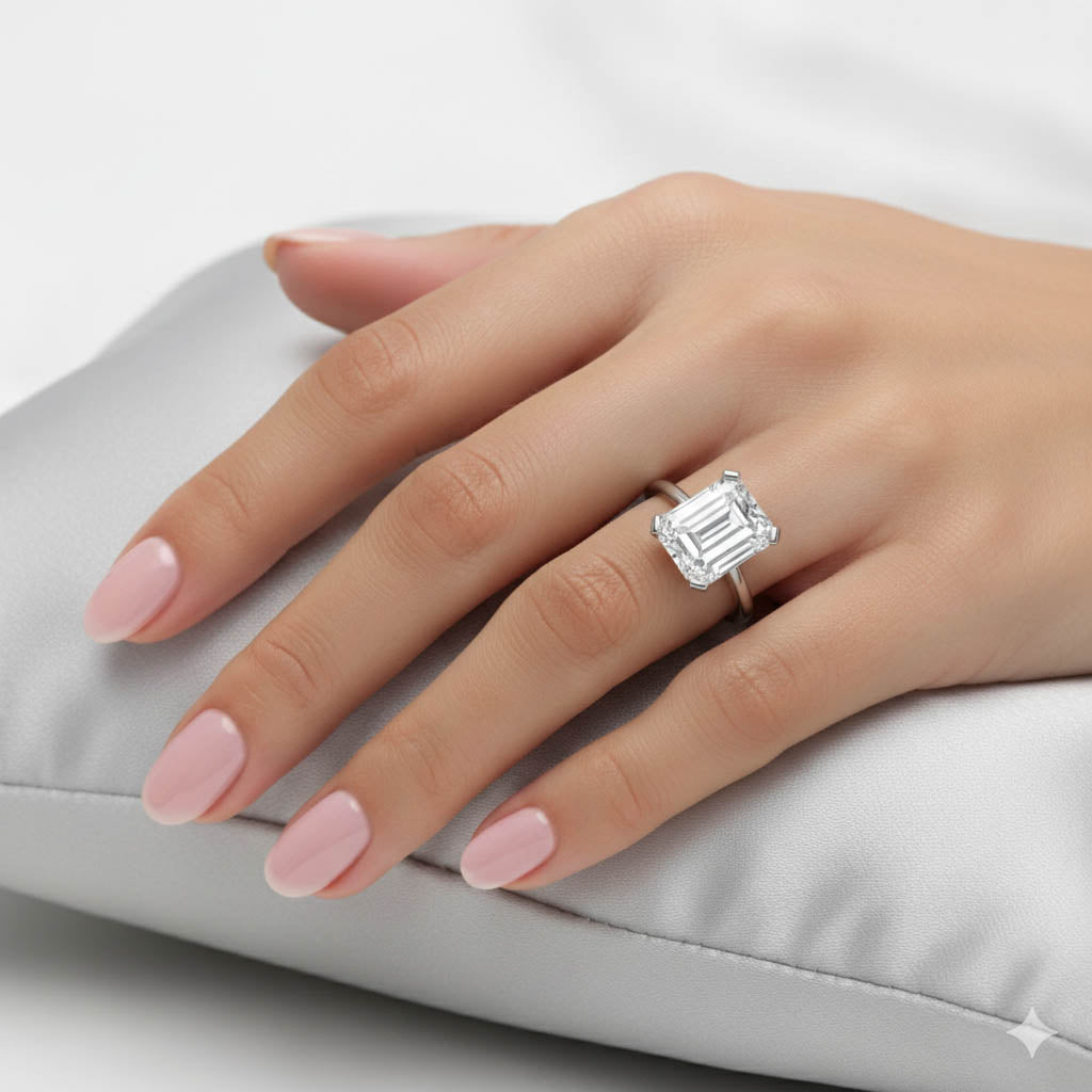 Lenore — Emerald Cut Lab Grown Diamond Solitaire Engagement Ring — hand-finished lab grown engagement ring by Monroe Yorke Diamonds — view 10