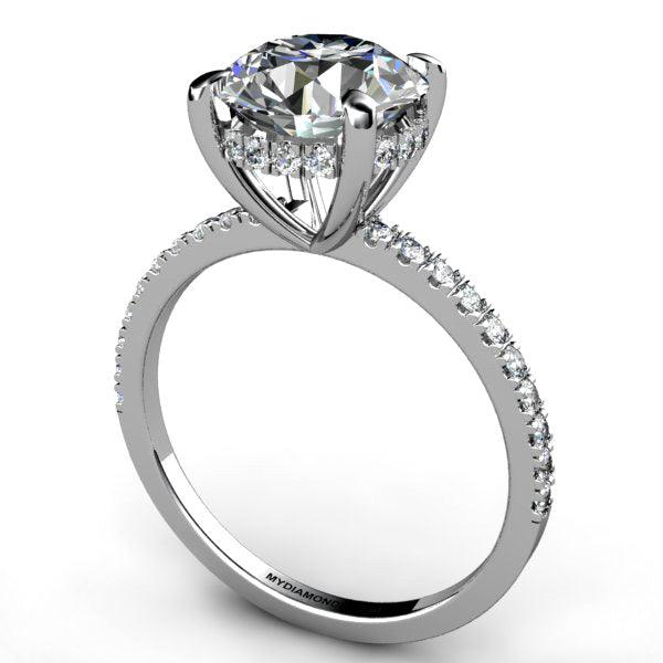 Liliana 3 Carat Lab Grown Diamond Engagement Ring. Unique Hidden Halo. Total 3.40 Carats - Monroe Yorke Diamonds