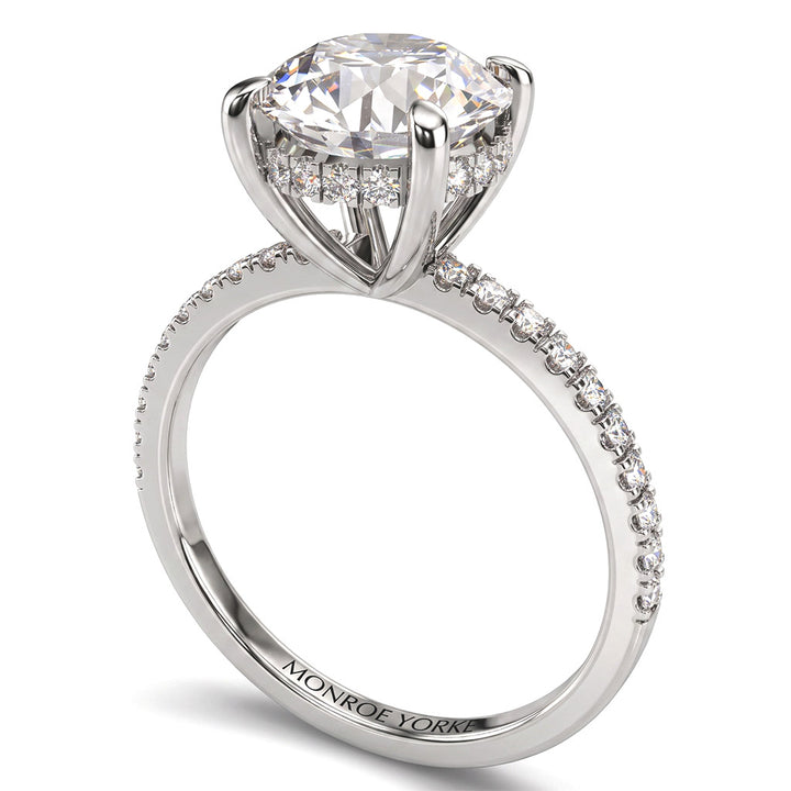 Liliana hidden halo diamond engagement ring in 18ct white gold, top view
